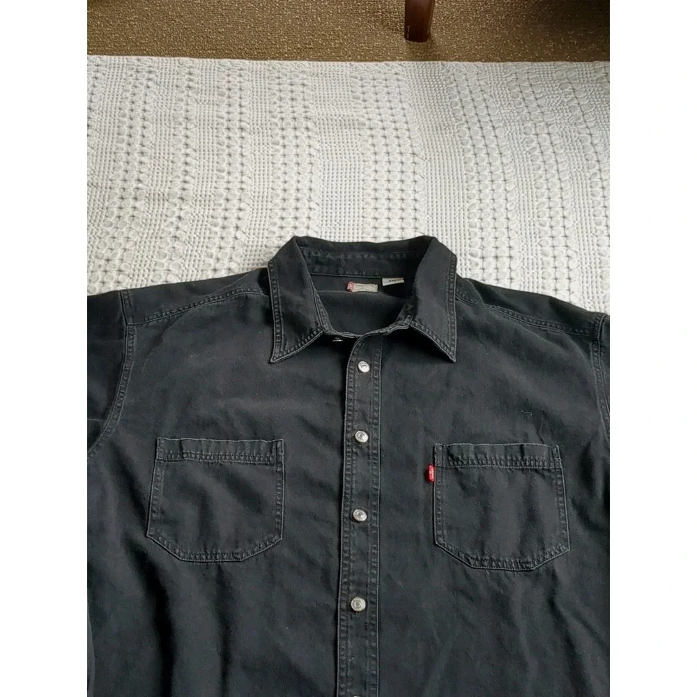Vtg Levi's Red Tab Denim Shirt Metal Button Long Sleeve Button Up Black Size XXL